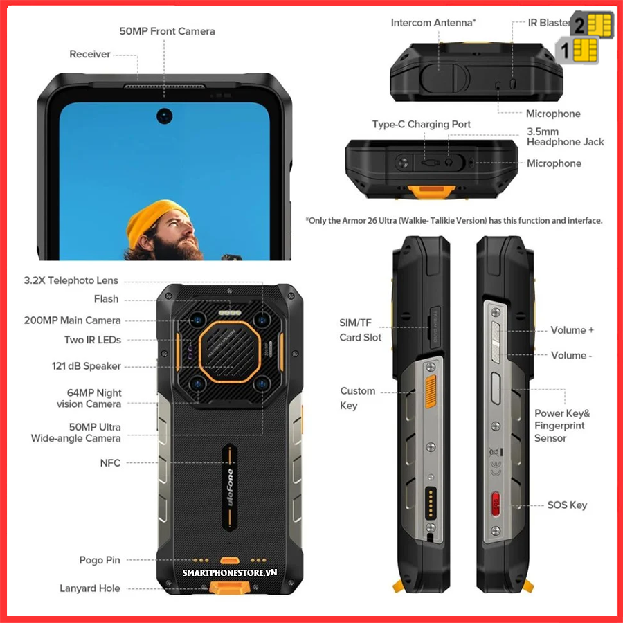 Ulefone Armor 26 Ultra Bộ đàm 5G IP68/69K Camera 200MP Pin15600mAh