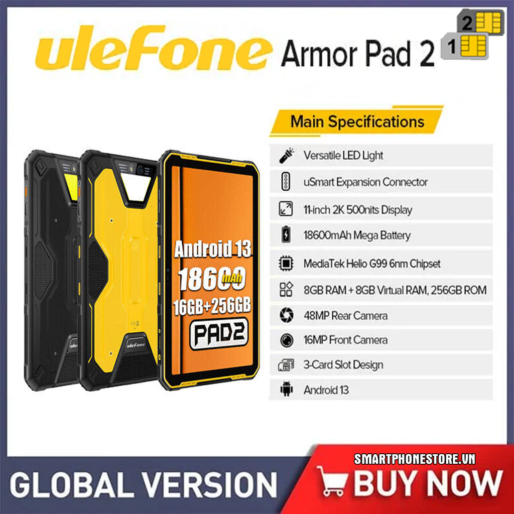 ULEFONE ARMOR PAD 2 - MÁY TÍNH BẢNG SIÊU BỀN 11 INCHES RAM16GB PIN18600MAH 2SIM4G