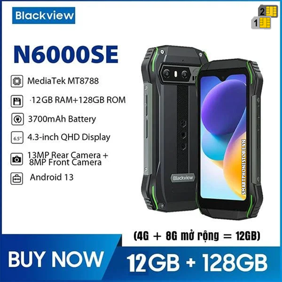 Blackview N6000se - Mini 4.3inch IP68/69K Ram12/128GB Cam13/8MP Pin3700mAh Android13
