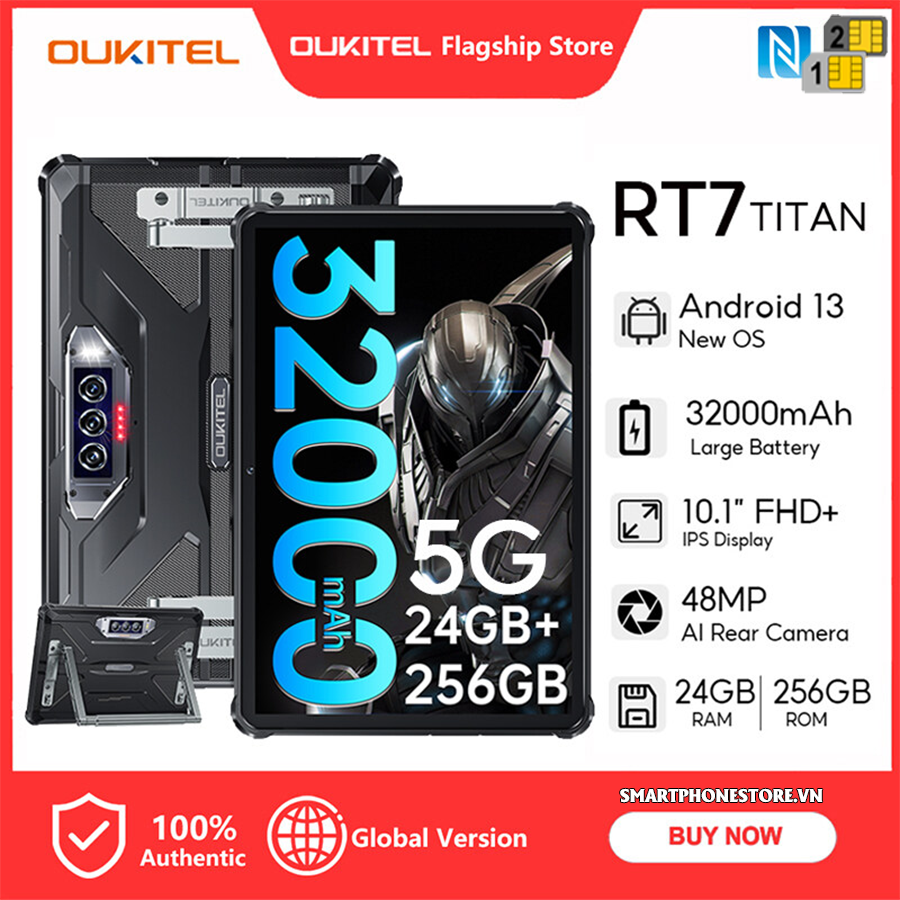 Oukitel RT7 Titan - Máy tính bảng 5G siêu bền 10.1inch Pin32000mAh Ram24GB Cam48MP chụp đêm