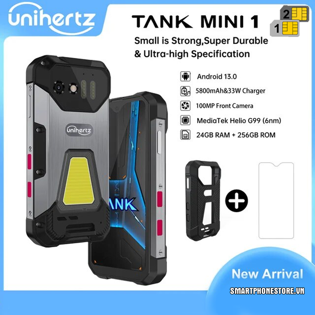 Unihertz Tank Mini 1 (UH8849) - Siêu bền nhỏ 4.3inch Ram24GB Pin5800mAh Cam100/32MP Android13