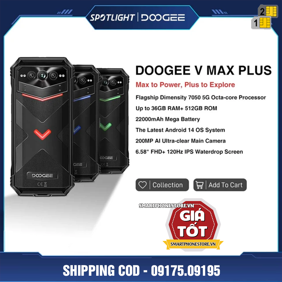 Doogee Vmax Plus - 5G IP68/69K Pin22000mAh Ram36GB Rom512GB Cam200/32MP Android14