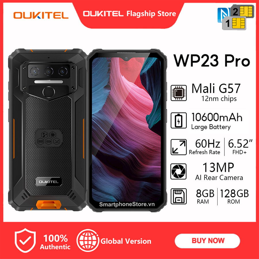Oukitel WP23 Pro - Siêu bền pin 10600mAh 8nhân Ram8GB Rom128GB Android13