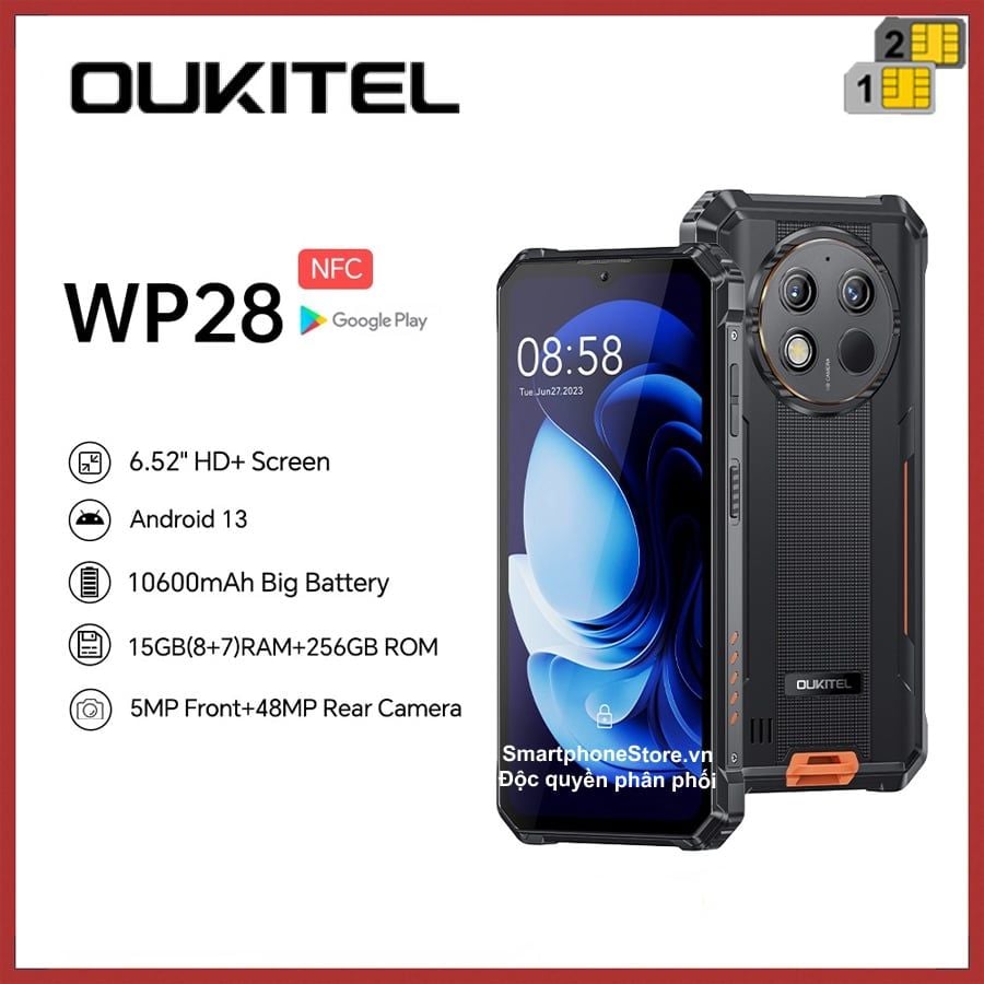 Oukitel WP28 - SIêu bền Pin10600mAh Ram15GB Rom256GB Cam48MP Android13