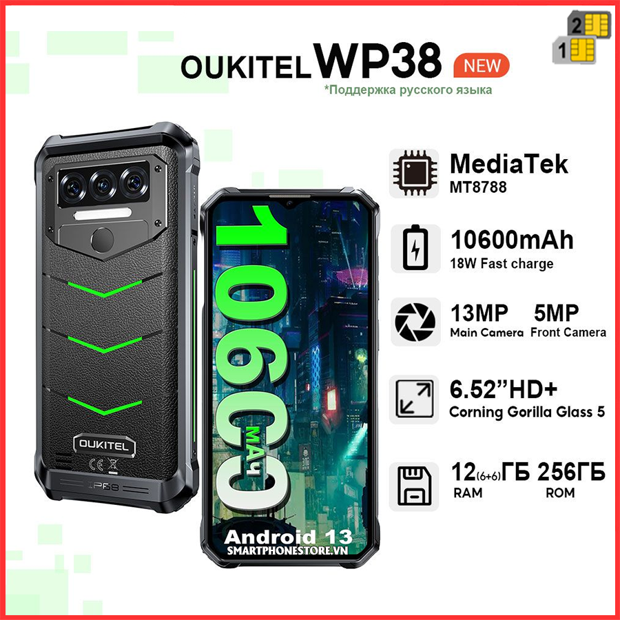 Oukitel WP38 - IP68/69K Pin10600mAh 6.52