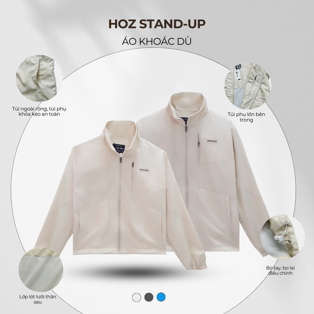 Áo khoác ĐÔI, áo khoác dù _ Gavani hoz Stand-up collar