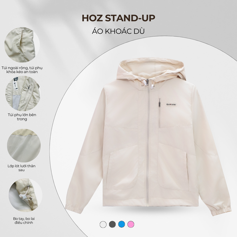 Áo khoác dù nữ, áo khoác gió 2 lớp _ Gavani hoz Stand-up collar