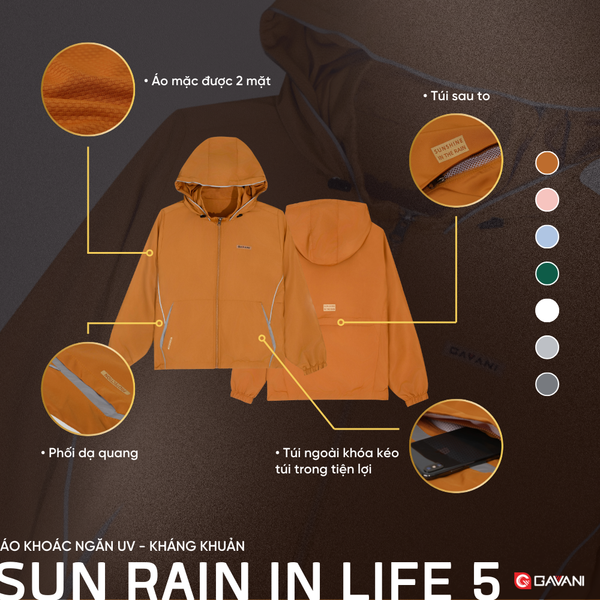 Áo khoác đôi 2 lớp ngăn UV và kháng khuẩn Gavani hoz sun, rain in life 5