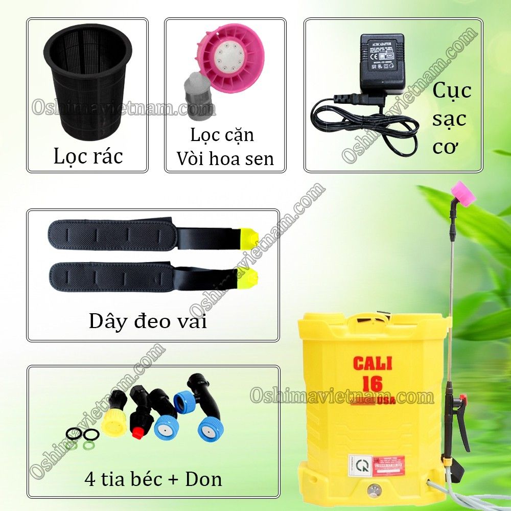 Bình xịt điện phun thuốc Cali 16L ( Tặng kèm gói thuốc diệt côn trùng )