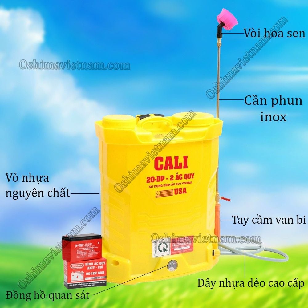 Bình xịt điện phun thuốc trừ sâu Cali 20DP ( Tặng kèm gói thuốc diệt côn trùng )