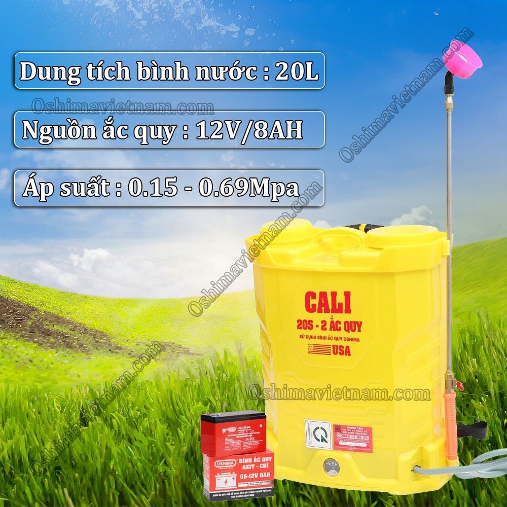 (Combo) Bình xịt điện Cali 20S + ắc quy 12V8Ah ( Tặng kèm gói thuốc diệt côn trùng )