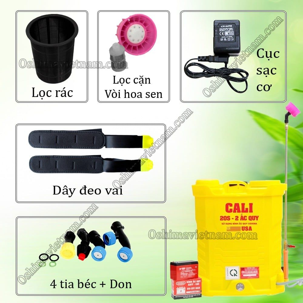 (Combo) Bình xịt điện Cali 20S + ắc quy 12V8Ah ( Tặng kèm gói thuốc diệt côn trùng )