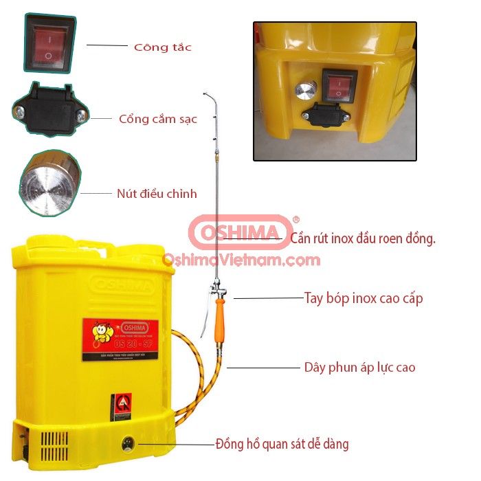 Bình xịt điện Oshima OS 20 SP VÀNG