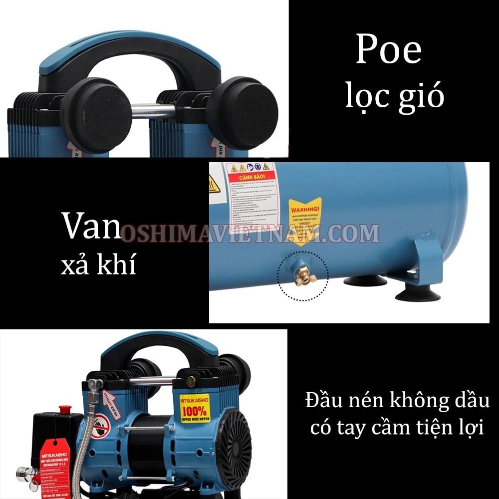 Máy nén khí không dầu Mitsukaisho 12 1.5HP Xanh dương Điện 1 pha