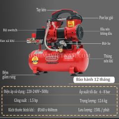 Máy nén khí không dầu Oshima 12 1.5HP Đỏ Điện 1 pha