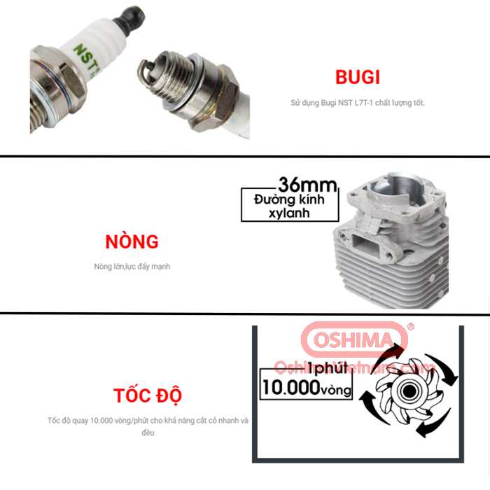 Máy cắt cỏ, phát cỏ OSHIMA CX 330 2 thì đeo vai