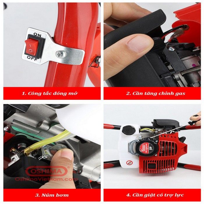 Máy khoan đất khoan lỗ trồng cây Oshima 2P đỏ tặng kèm mũi khoan đất 150mm
