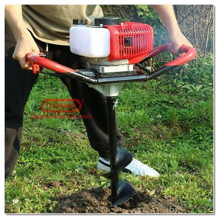 Máy khoan đất khoan lỗ trồng cây Oshima 2P đỏ tặng kèm mũi khoan đất 150mm