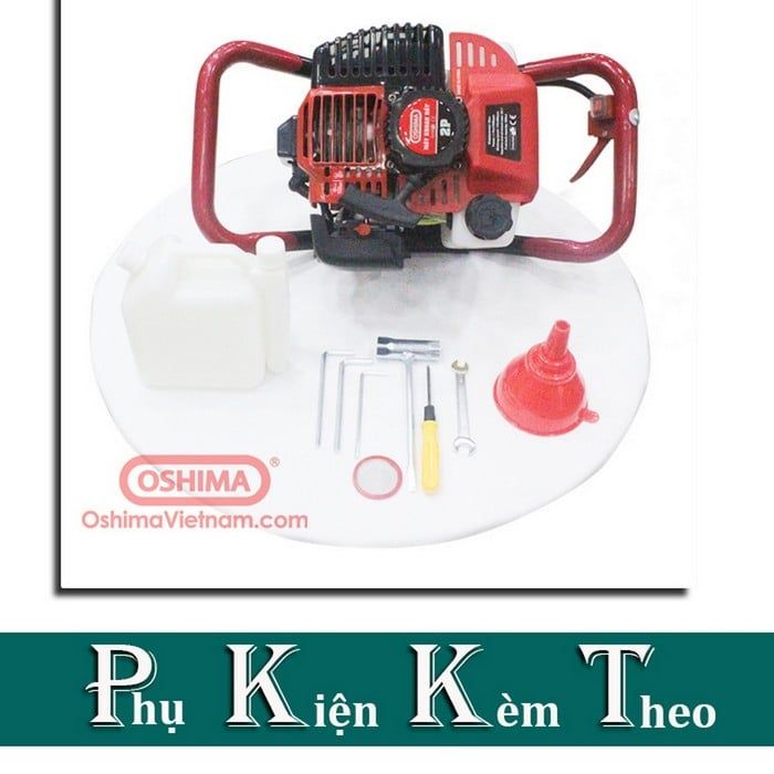 Máy khoan đất khoan lỗ trồng cây Oshima 2P đỏ tặng kèm mũi khoan đất 150mm