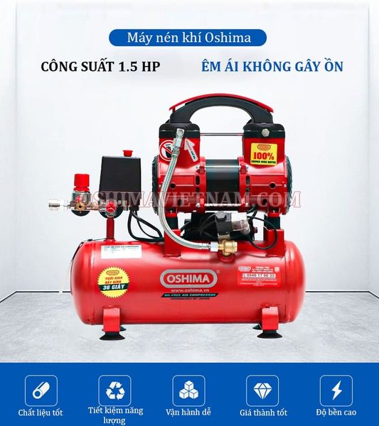 Máy nén khí không dầu Oshima 12 1.5HP Đỏ Điện 1 pha