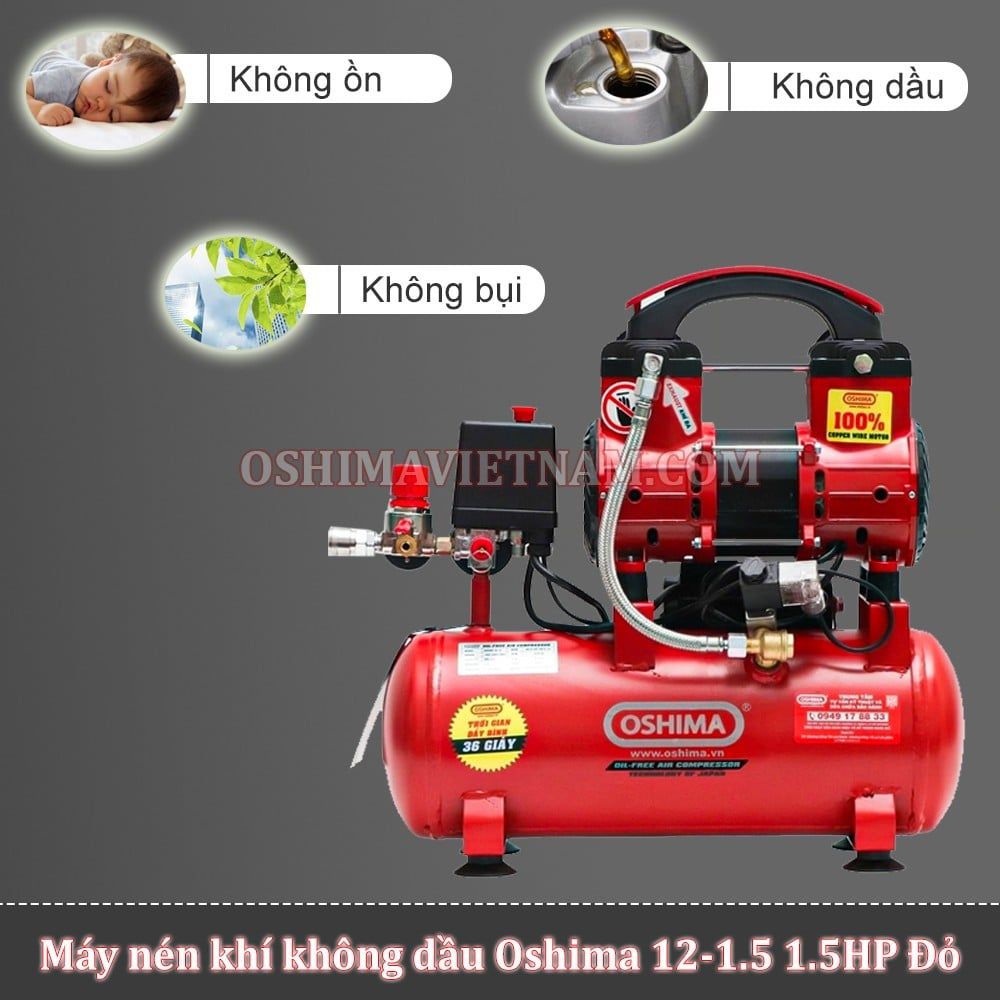 Máy nén khí không dầu Oshima 12 1.5HP Đỏ Điện 1 pha