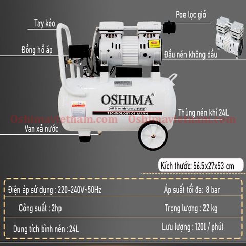 Máy nén khí không dầu Oshima 24L