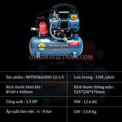 Máy nén khí không dầu Mitsukaisho 12 1.5HP Xanh dương Điện 1 pha