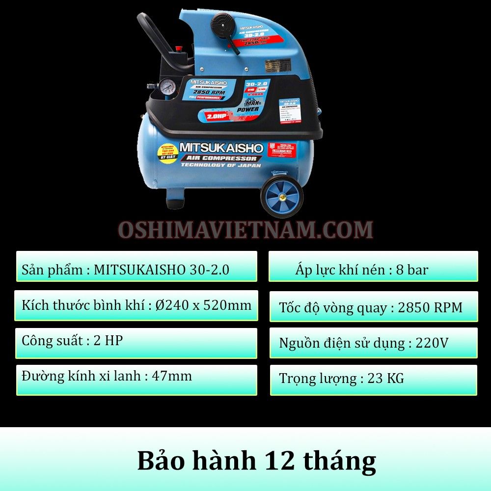 Máy nén khí Mitsukaisho 30 2.0HP Xanh đậm Điện 1 pha