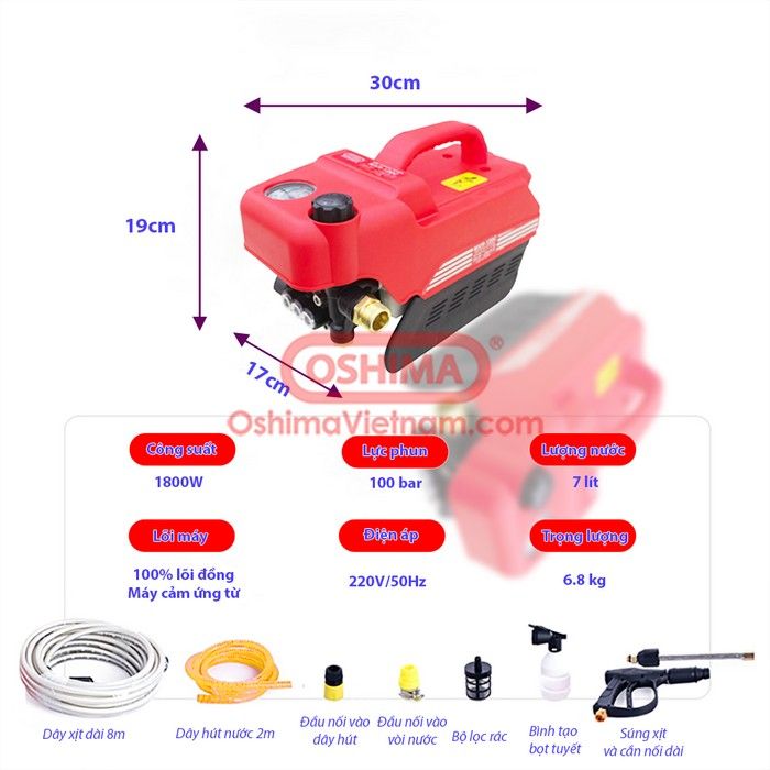 Máy rửa xe gia đình Oshima OS 120C  1.8KW
