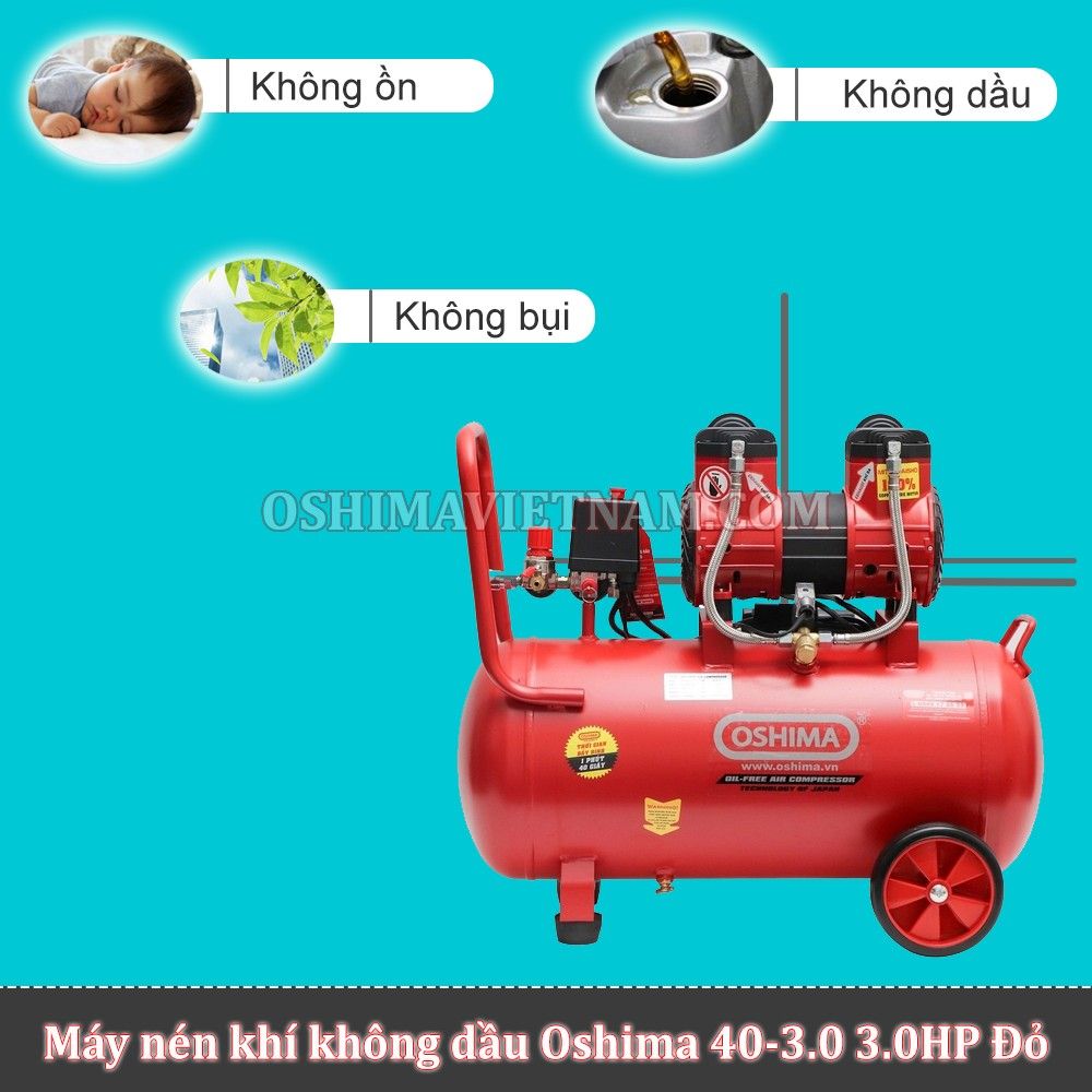 Máy nén khí không dầu Oshima 40 3.0HP 40l Đỏ điện 1 pha