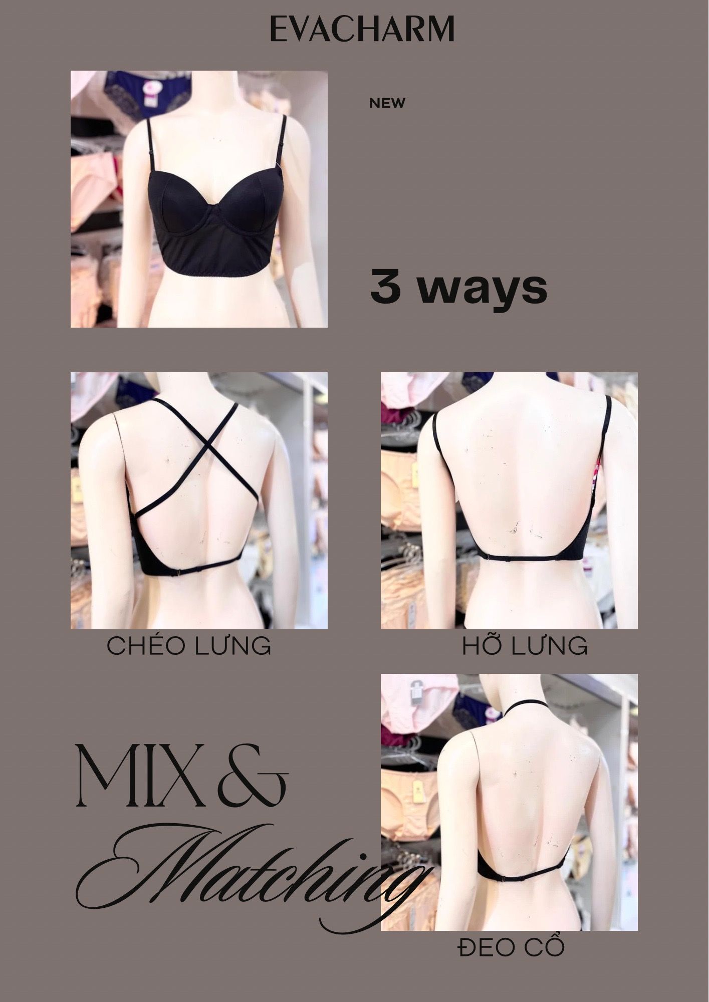 Áo Bralette kiểu corset hở lưng, mút đệm dày, vải thun trơn có gọng