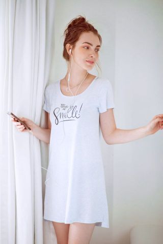  Đầm ngủ cotton Marguerite kiểu dáng áo đầm Tshirt, cổ tròn Freesize 