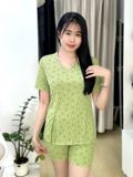  Bộ thun gân mặc nhà tay ngắn quần đùi màu lá 