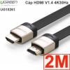 Dây cáp 2 đầu HDMI bọc kẽm V1.4 4K30Hz dẹt mỏng Ugreen 1M 1.5M 2M 3M 5M 8M 10M