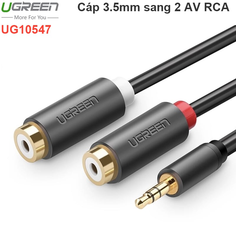 Cáp Audio 3.5mm Male to 2RCA Female 0.2m Ugreen mạ vàng 24K 10547