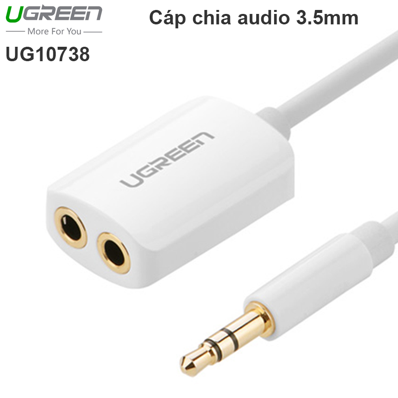 Cáp chia  audio 1 ra 2 cổng 3.5mm dài 20cm Ugreen 10738 (vỏ nhựa)