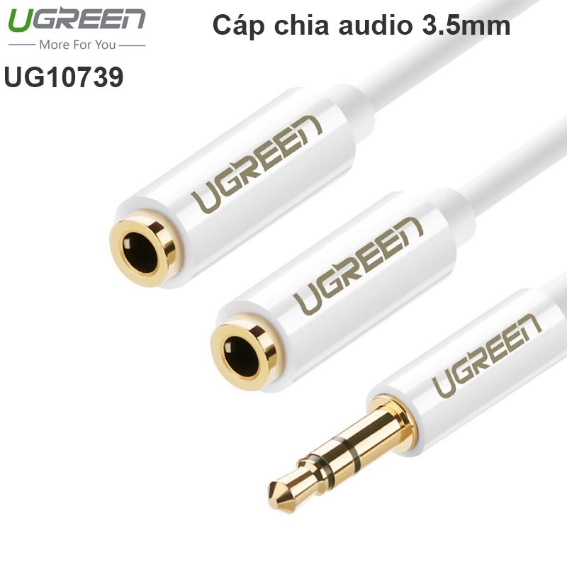 Cáp chia  audio 1 ra 2 cổng 3.5mm dài 20cm Ugreen 10739 (vỏ nhựa)