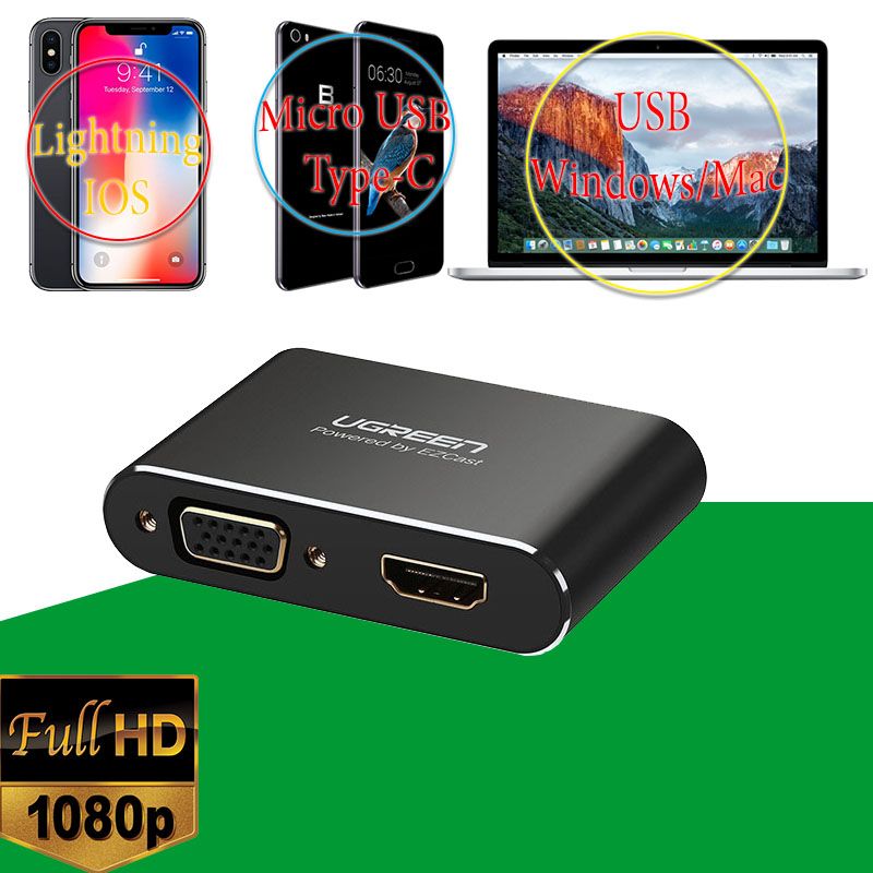  Bộ kết nối iPhone Macbook điện thoại Android ra Tivi VGA + HDMI Ugreen 30963 