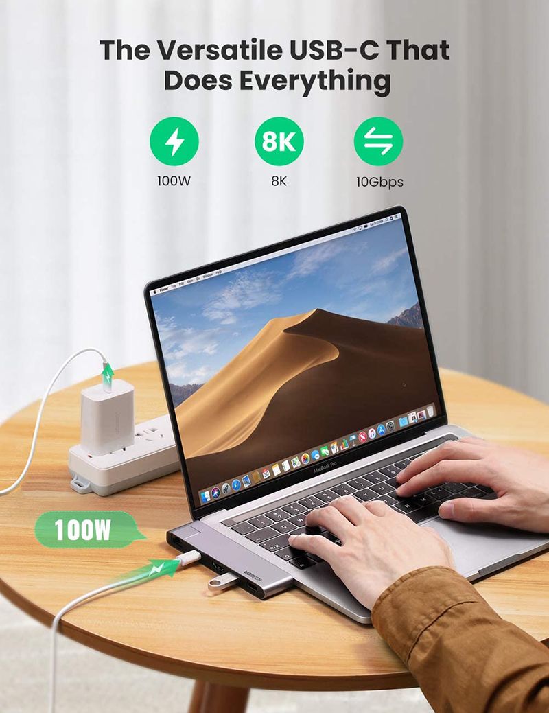  USB-C Macbook Pro ra HDMI 4K LAN 1Gbps USB HUB 2 port sạc PD100W Ugreen 50984 