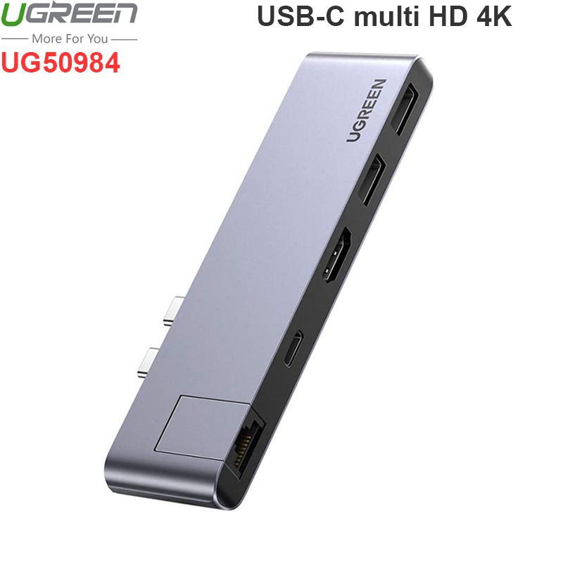  USB-C Macbook Pro ra HDMI 4K LAN 1Gbps USB HUB 2 port sạc PD100W Ugreen 50984 