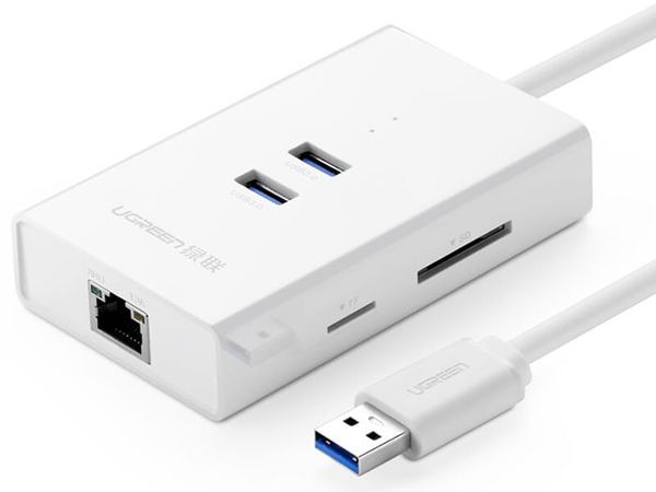 Bộ chia USB 3.0 kiêm đầu đọc thẻ nhớ, hỗ trợ LAN | Bộ chia USB 3.0 to LAN + HUB USB 3.0