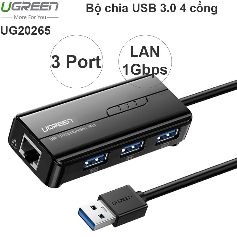 Bộ chia USB 3.0 3 cổng - USB sang LAN RJ45 gigabit Ugreen 20265