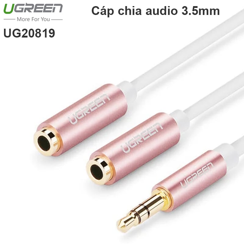 Cáp chia 2 cổng Audio 3.5mm dài 20cm Ugreen 20819 (vỏ nhôm hồng)