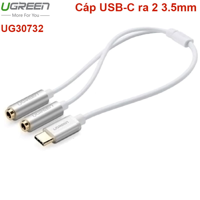 Cáp USB Type C ra 2 cổng Audio 3.5mm tai nghe 20cm Ugreen 30732