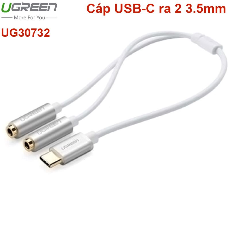  Cáp USB Type C ra 2 cổng Audio 3.5mm tai nghe 20cm Ugreen 30732 
