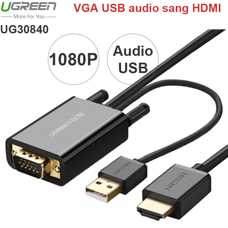 VGA USB audio sang HDMI 2 mét Ugreen 30840 - Cáp VGA ra HD