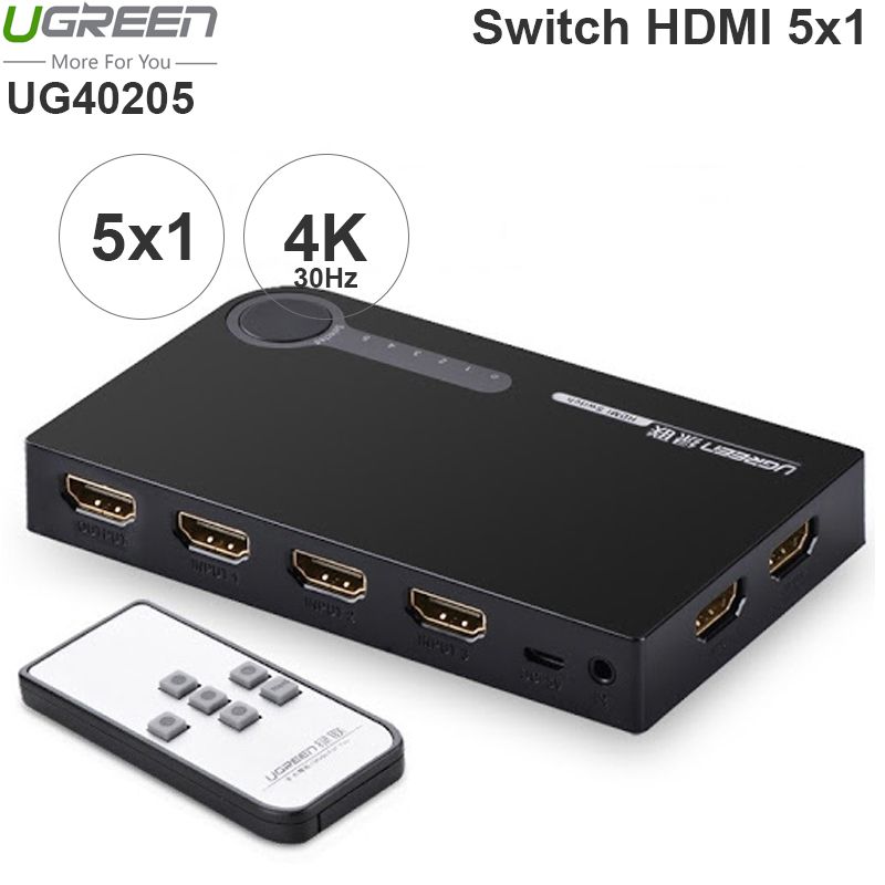 Switch HDMI 5x1 4K 30Hz Ugreen 40205 có điều khiển từ xa