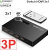Switch HDMI 3x1 4K 30Hz Ugreen 40234 có điều khiển từ xa