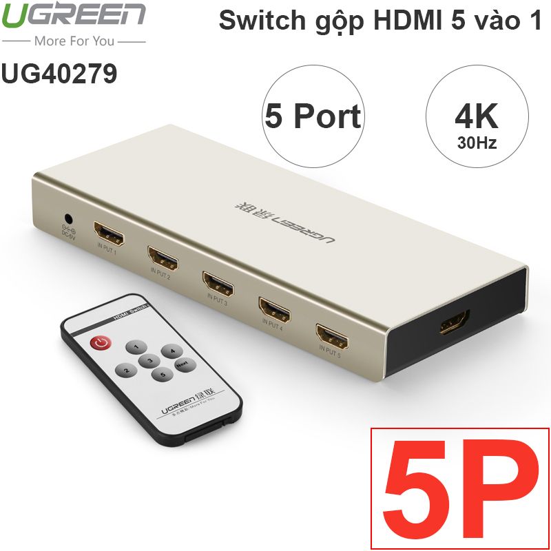  Bộ chuyển mạch HDMI 3x1 Ugreen 40278 hỗ trợ 3D 4K30Hz có điều khiển 