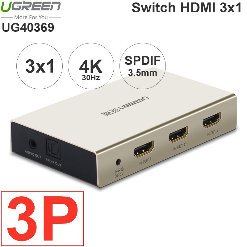  Switch 5x1 HDMI 4K 30Hz Audio SPDIF 3.5mm output Ugreen 40370 